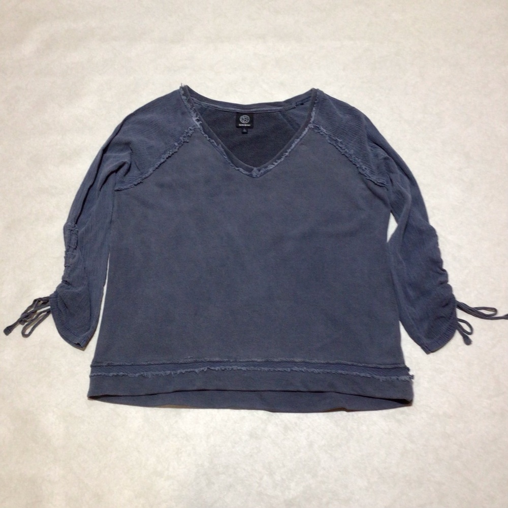 Bobeau Blue Stone Washed V-Neck Long Sleeve Sweatshirt, Size Large
